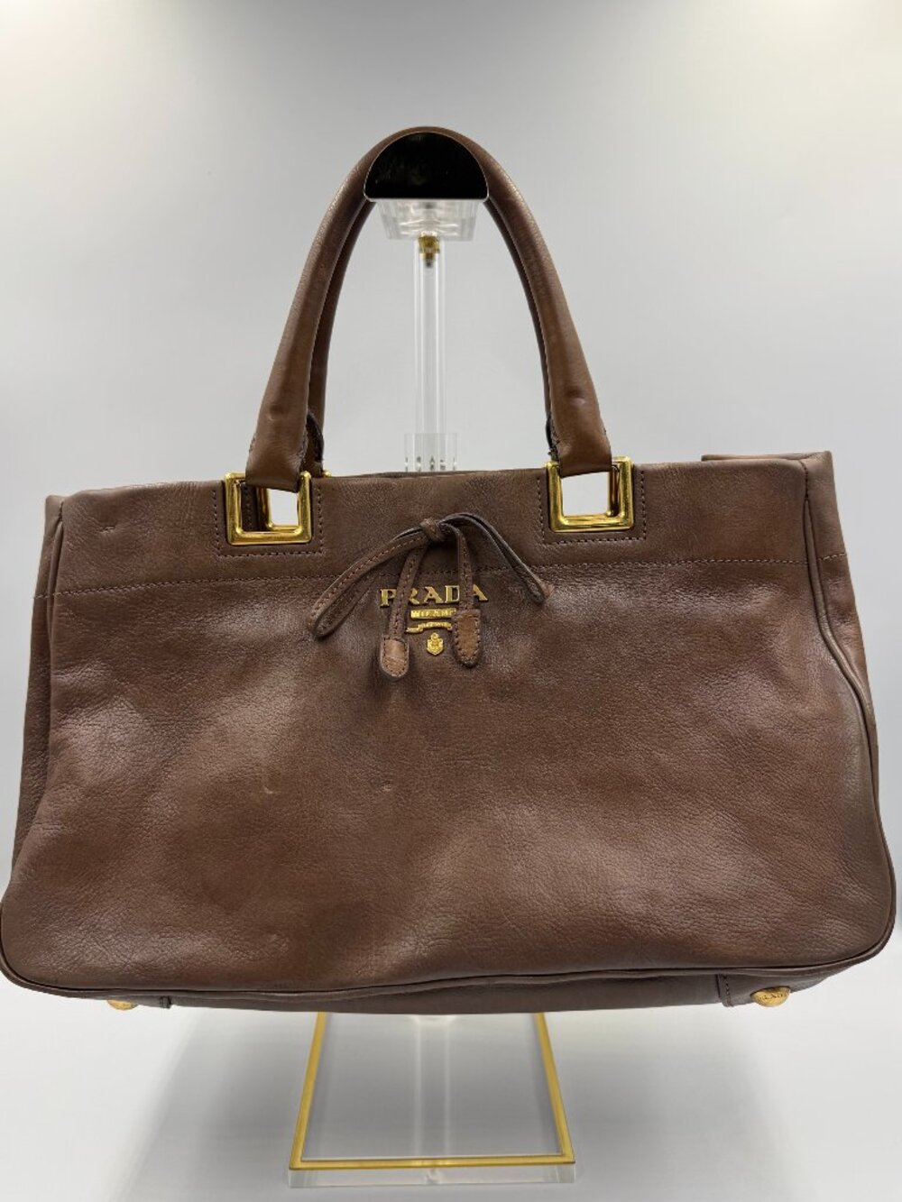 Prada Vitello Daino Brown Leather Tote Bag, Gold Hardware